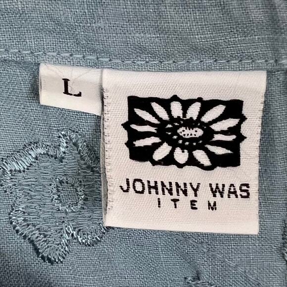 Vintage Johnny Was Light Blue Linen Sleeveless Embroidered Maxi Dress Large - Picture 8 of 10